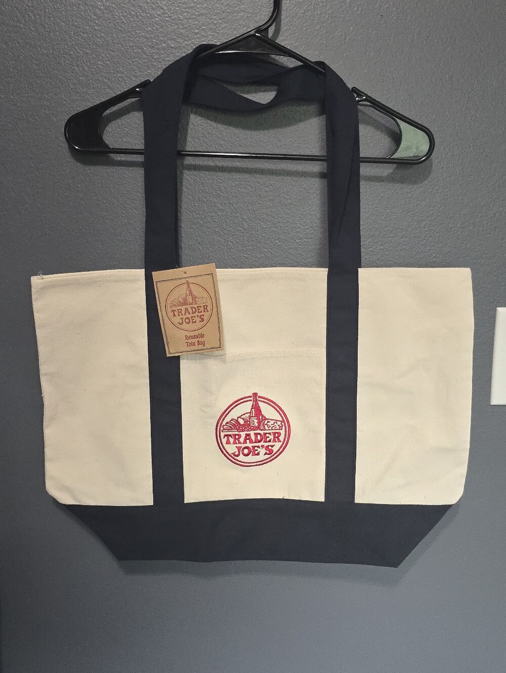 Trader Joe's Canvas / Navy  Tote Bag  20x14" Embroidered Logo